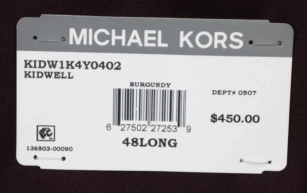 Michael Kors Kidwell Suit Jacket Mens 48 L Burgundy Wool Stretch Classic Fit